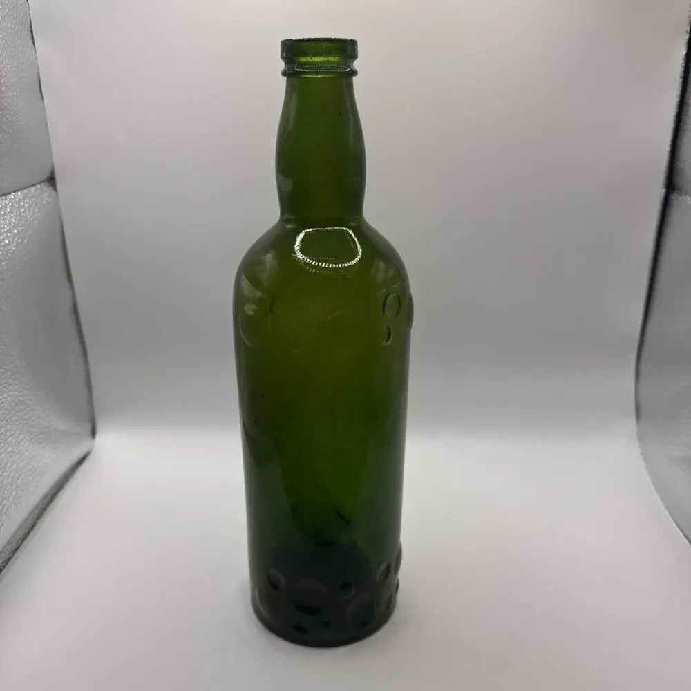 Vintage Green Glass Wine Bottle• 3D Bubble Design